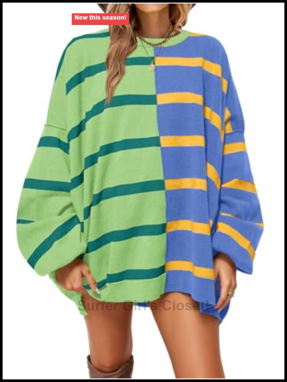 Striped Pullover Sweater Crew Neck Long Sleeve Loose Knit